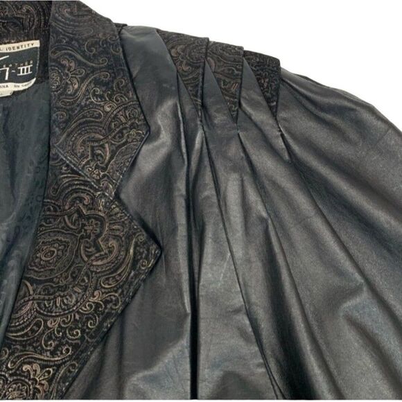 Vintage 80's Jacket Leather Bomber Multimedia Metallic Embossed Suede Black L - Picture 7 of 16